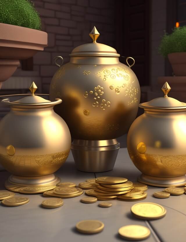 pots of coins