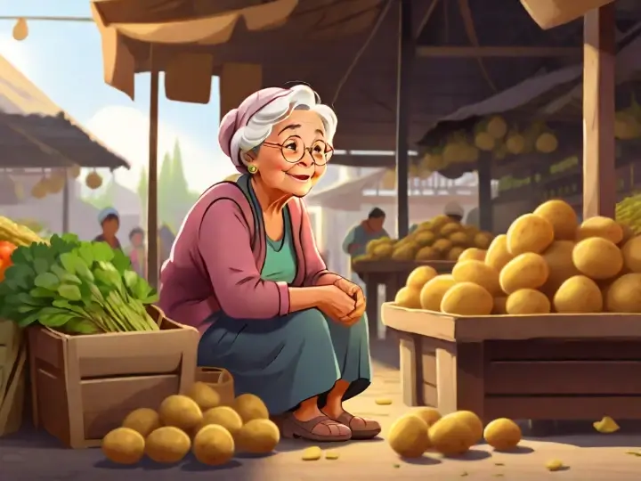 Grandmother selling potatoes