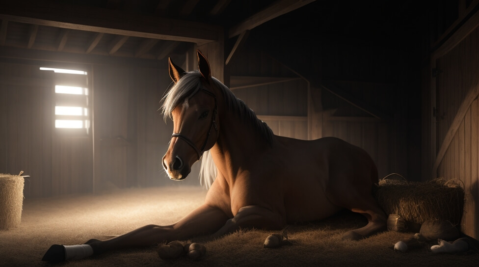 injured horse in stable